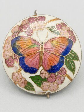 Vintage Cloisonné White Enamel Butterfly Pendant